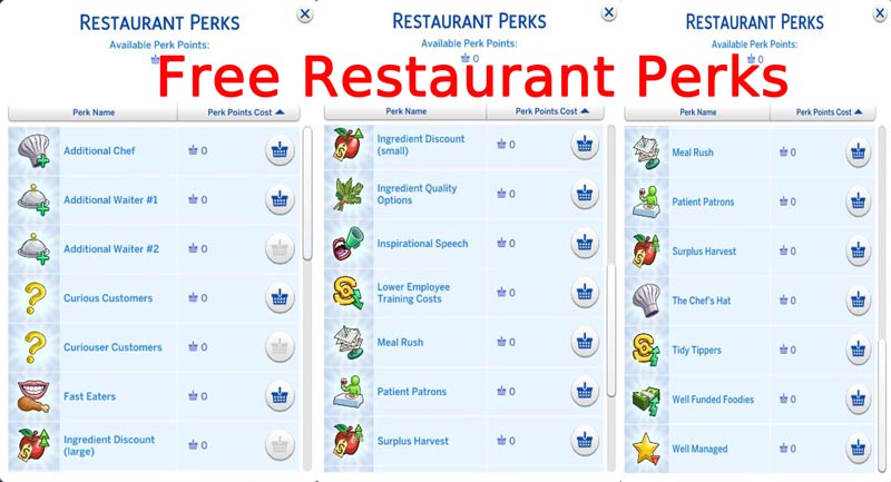 Simstopics Free Restaurant Perks